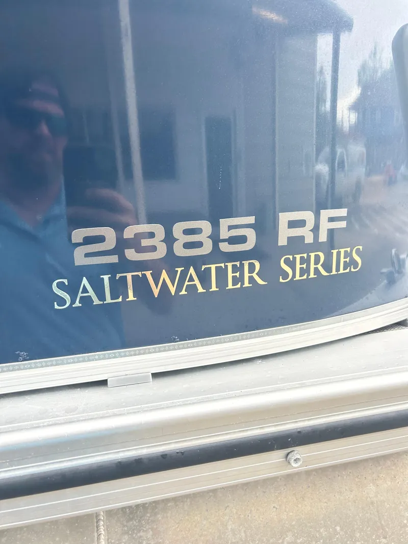 Slide: The Image of Avalon Catalina 2385 RF Saltwater Series, 2021 model, close-up view of boat lettering. - 38