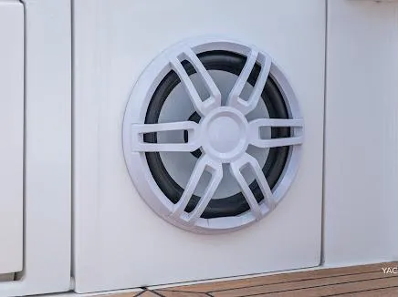 Slide: The Image of White speaker on Sunseeker Predator 55 yacht, 2007 model, with wooden deck detail. - 28