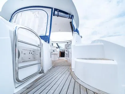 Slide: The Image of 2007 Sunseeker Predator 55 yacht interior with sleek design and wooden flooring. - 36