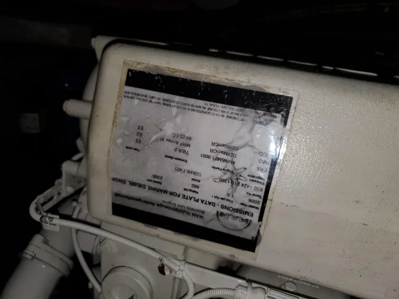 Slide: The Image of Engine data plate on a 2007 Sunseeker Predator 55 yacht. - 46