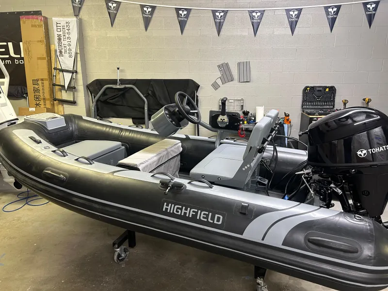 Slide: The Image of 2024 Highfield Classic 380 FCT inflatable boat in a workshop setting. - 9