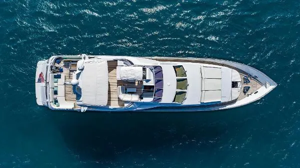 Slide: The Image of Aerial view of 1999 Azimut 5 Stateroom VIP Edition yacht on blue ocean. - 22