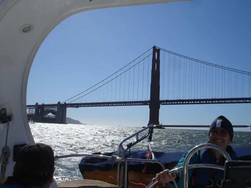 Slide: The Image of Sailing under Golden Gate Bridge on a 1999 Hunter 380 yacht. - 10