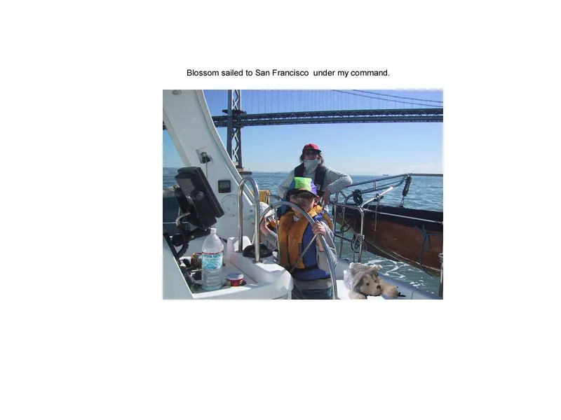 Slide: The Image of Sailing on a 1999 Hunter 380 near San Francisco Bridge with crew and dog. - 9