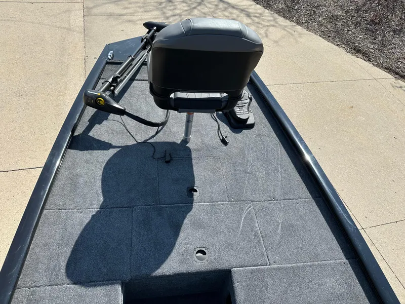 Slide: The Image of 2025 Tracker Pro 170 boat deck with seat and trolling motor. - 4