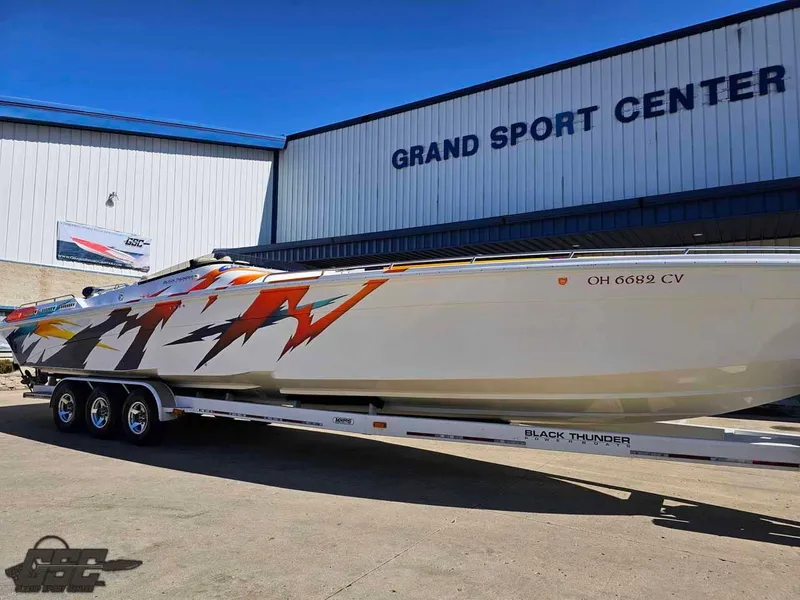 Slide: The Image of 2001 Black Thunder 43 GT Flat Deck boat at Grand Sport Center. - 16