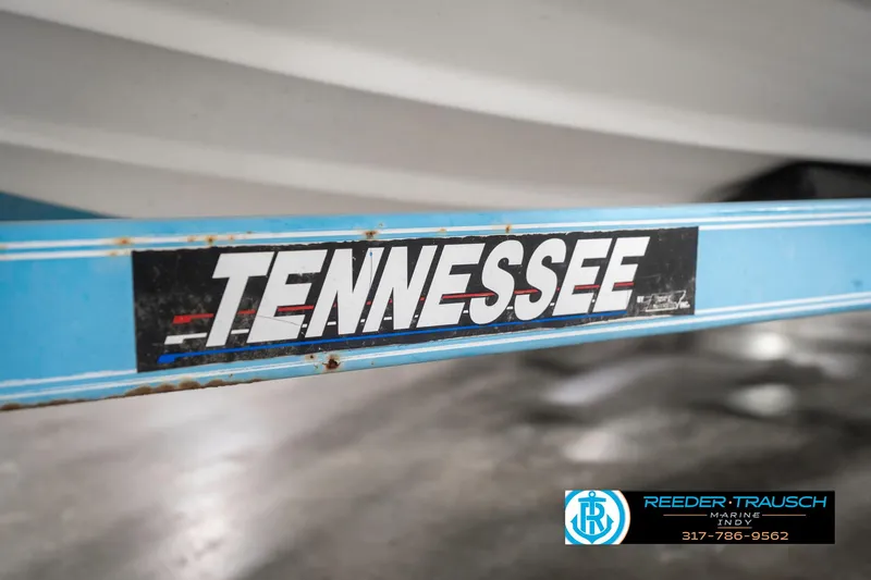 Slide: The Image of 1991 Chaparral 1800 SL boat trailer with "Tennessee" decal and Reeder-Trausch Marine logo. - 47
