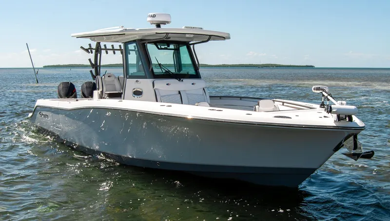Slide: The Image of 2023 Crevalle 33 CSF boat on water, showcasing sleek design and modern features. - 67
