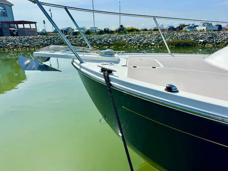 Slide: The Image of 2008 Back Cove 33 Express boat docked in calm waters. - 8