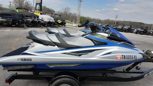 Slide: The Image of 2020 Yamaha Waverunner VX Cruiser on trailer, parked outdoors, showcasing sleek design and vibrant colors. - 4