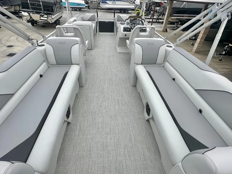 Slide: The Image of 2025 Avalon 23' Venture Quad Lounger with spacious seating and modern design. - 12