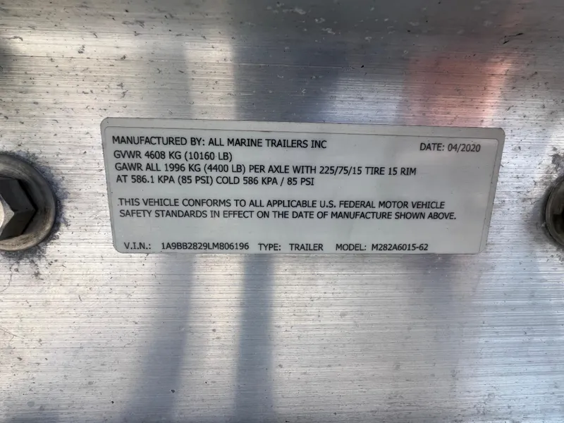 Slide: The Image of 2020 Sea Hunt Gamefish 27 trailer label with specifications and compliance details. - 36