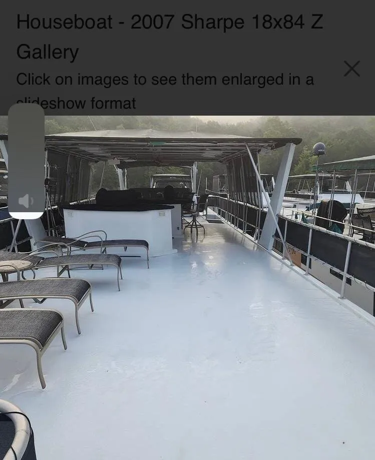Slide: The Image of 2007 Sharpe 18x84 houseboat deck with seating and canopy. - 35
