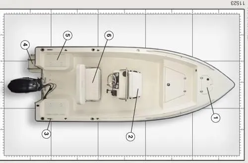 Slide: The Image of Overhead view of 2018 Key West 1720CC boat layout with labeled features. - 4