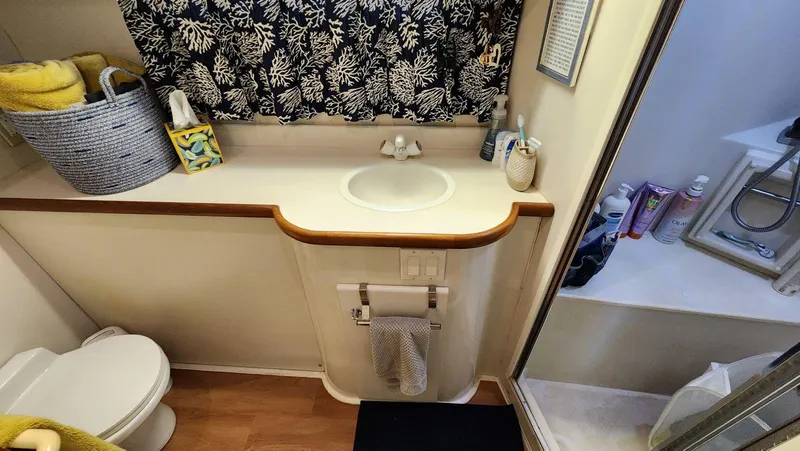 Slide: The Image of Bathroom interior of 1995 Carver 440 Aft Cabin Motor Yacht with sink, toilet, and shower. - 39