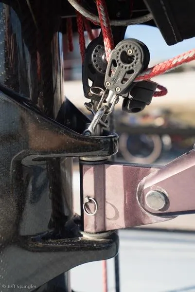 Slide: The Image of Close-up of sailing rigging on a 2006 Maxi Dolphin CrossCurrent 33 yacht. - 44