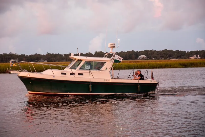 The Image of 2002 Albin 28 Tournament Express boat cruising on calm water at sunset. - 0