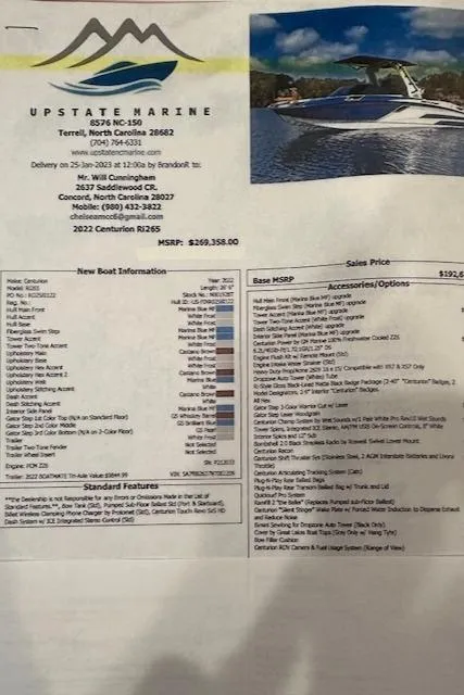 Slide: The Image of 2022 Centurion Ri265 boat listing with specifications and pricing details from Upstate Marine. - 15