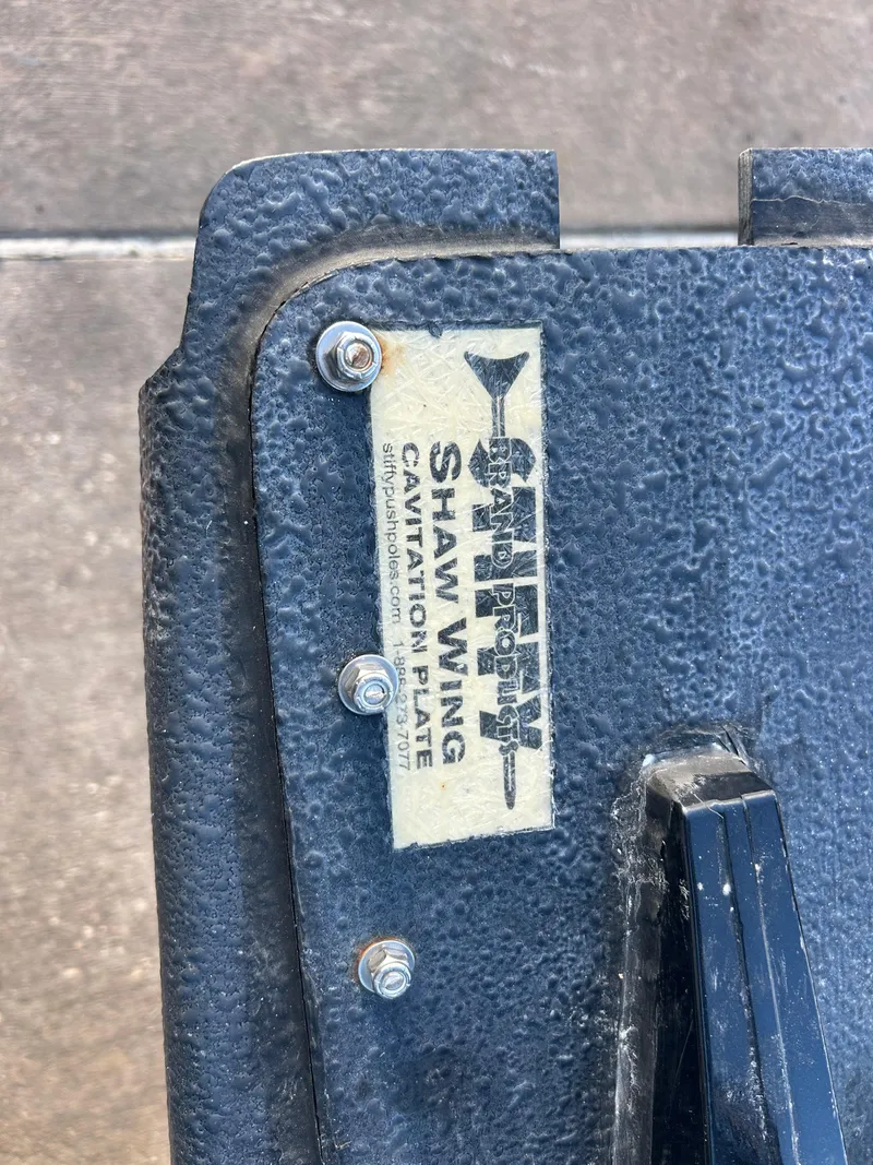 Slide: The Image of Close-up of a 2019 East Cape Fury cavitation plate with Shaw Wing label. - 27