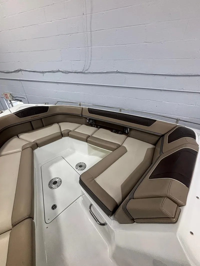 Slide: The Image of 2019 Formula 350 Crossover Bowrider I/O with spacious, luxurious seating in neutral tones. - 15