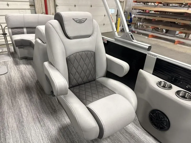 Slide: The Image of 2025 Bennington 23LFB boat interior with luxurious seating and modern design. - 10