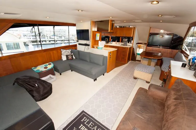 Slide: The Image of Luxurious interior of 1991 Ocean Yachts 58 Super Sport with modern furnishings and spacious layout. - 10