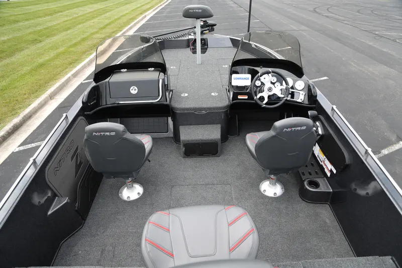 Slide: The Image of 2025 Nitro ZV19 boat interior with dual seats and modern dashboard. - 5