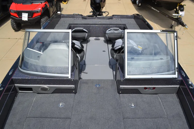 Slide: The Image of 2025 Ranger 620FS Cup Equipped boat interior with dual windshields and seating. - 3