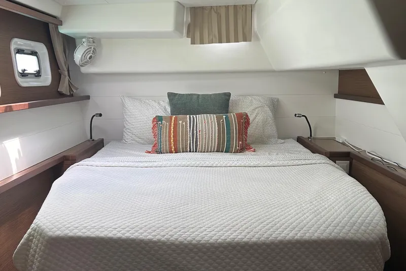 Slide: The Image of Cozy bedroom in 2019 Lagoon 450 F Owner's Edition yacht with modern decor. - 28