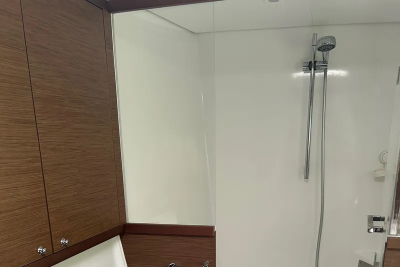Slide: The Image of Bathroom interior of 2019 Lagoon 450 F Owner's Edition yacht, featuring modern shower design. - 34