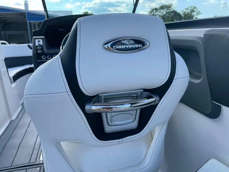 Slide: The Image of 2025 Chaparral 270 OSX boat seat with logo and sleek design. - 34