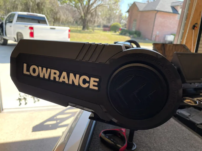 Slide: The Image of Lowrance device on 2023 Ranger Z520R 55th Anniversary Limited Edition boat, outdoor setting. - 20