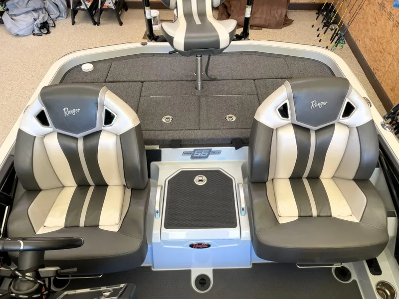 Slide: The Image of 2023 Ranger Z520R 55th Anniversary Limited Edition boat interior with dual seats. - 34