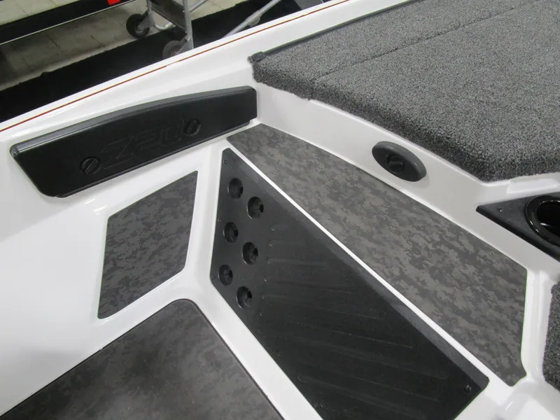 Slide: The Image of Interior of a 2025 Nitro Z20 boat, featuring sleek black and gray design elements. - 14