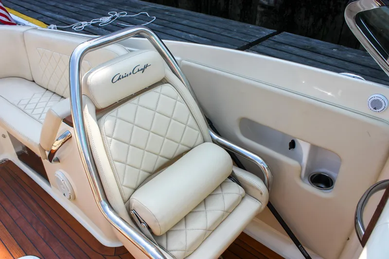 Slide: The Image of Luxurious interior of 2016 Chris-Craft Launch 25 boat with quilted seating. - 15