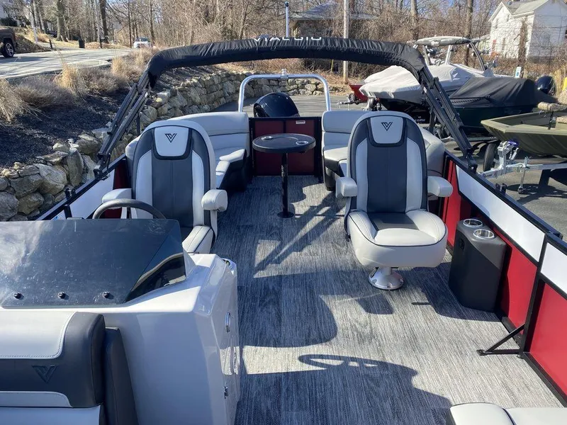 Slide: The Image of 2023 Viaggio Lago U L20U pontoon boat with modern seating and sleek design. - 13