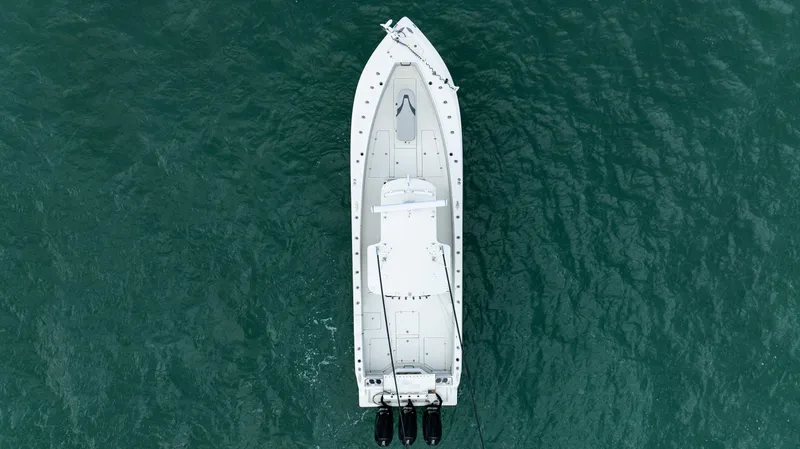 Slide: The Image of Aerial view of 2015 SeaVee 390Z boat on open water. - 6