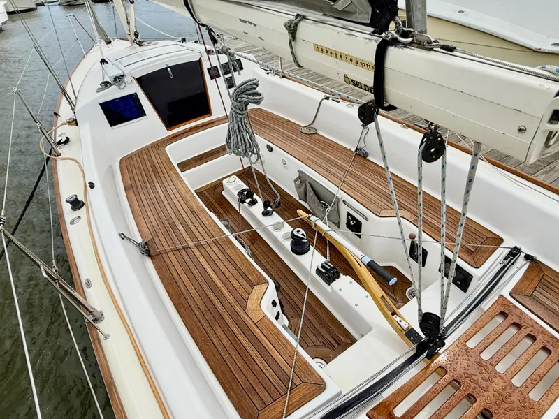 Slide: The Image of 2009 e Sailing Yachts e33 sailboat with teak deck and modern rigging. - 9