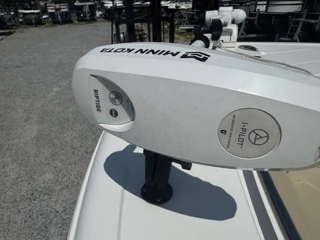Slide: The Image of Minn Kota Riptide motor on 2018 Tidewater 220 LXF boat, outdoor setting. - 20