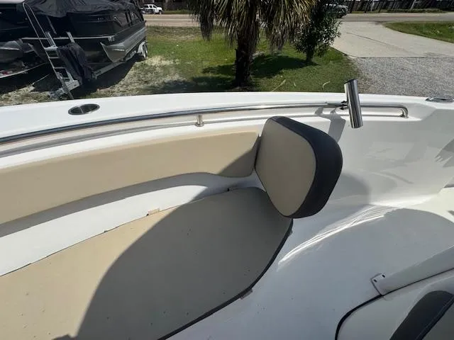 Slide: The Image of 2018 Tidewater 220 LXF boat interior with seating and railings. - 22