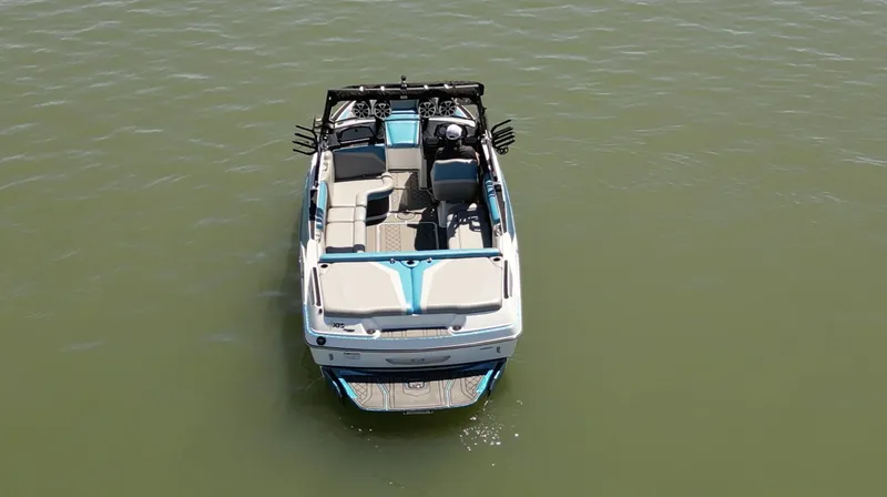 Slide: The Image of 2018 Axis T23 boat on calm water, aerial view. - 3
