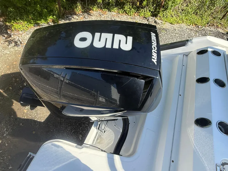 Slide: The Image of 2022 Trophy T24CC boat with Mercury outboard motor, top view. - 17