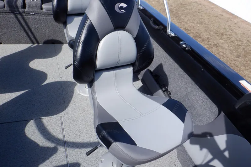 Slide: The Image of 2022 Crestliner 1950 Super Hawk boat seat, gray and black design, interior view. - 44