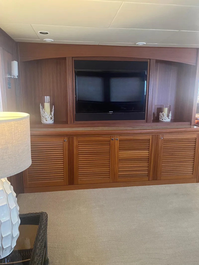Slide: The Image of Luxurious wooden interior of 2018 Allseas Expedition yacht with TV and decor. - 23