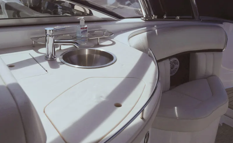 Slide: The Image of Luxurious interior of 2018 Cobalt R35 boat with sink and seating area. - 8