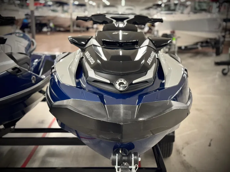 Slide: The Image of 2023 Sea-Doo GTX LTD 300 jet ski in showroom, front view. - 20