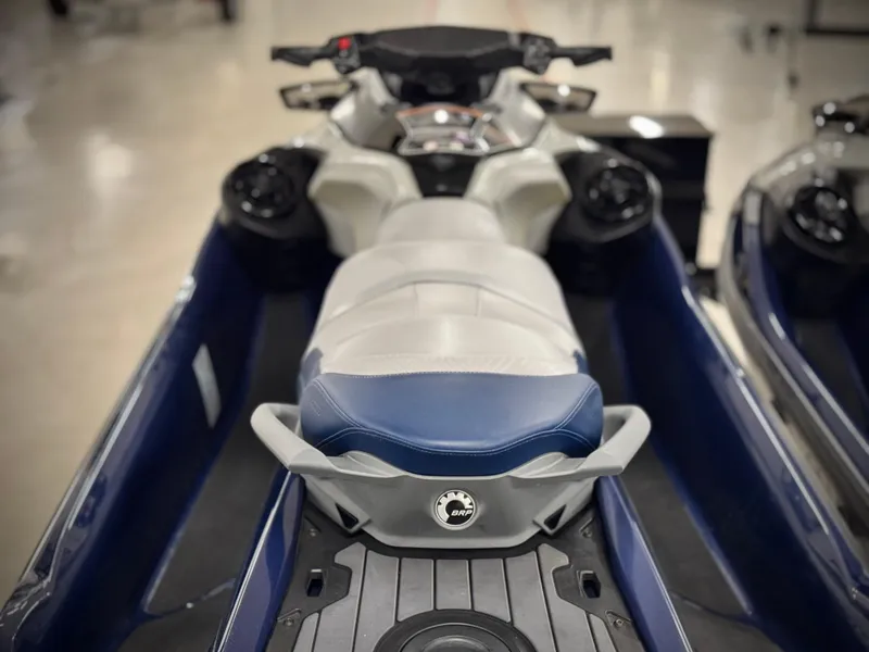Slide: The Image of 2023 Sea-Doo GTX LTD 300 jet ski interior with blue and gray seating. - 24