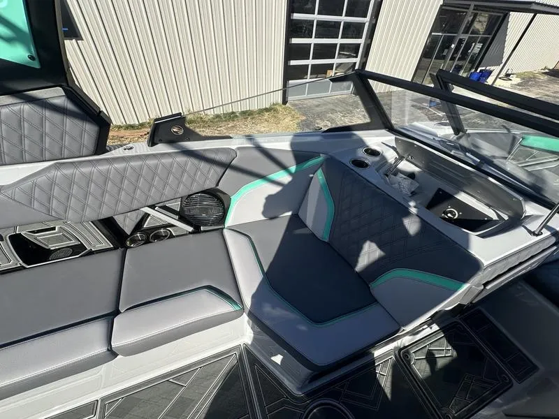 Slide: The Image of 2025 Tigé 24RZX boat interior with modern seating and sleek design. - 2
