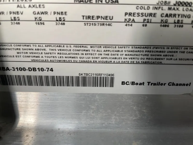 Slide: The Image of 2024 Mako 18 LTS label with specifications and barcode for boat trailer. - 10