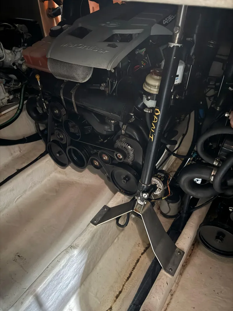 Slide: The Image of Engine compartment of a 2010 Sea Ray 38 boat, featuring a MerCruiser engine. - 17